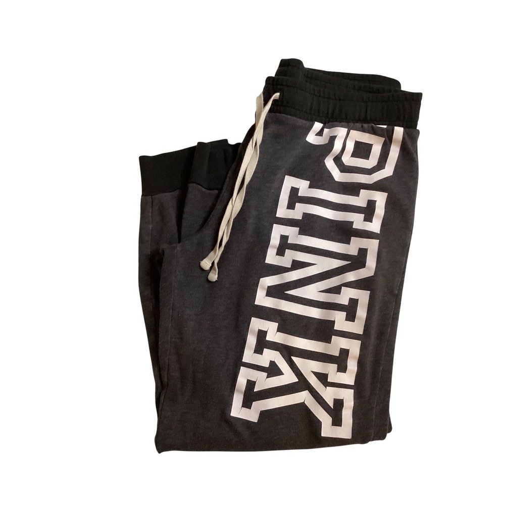 Victoriasโ Secret PINK Gray Joggers Sweatpants White Logo Graphic Mens Medium